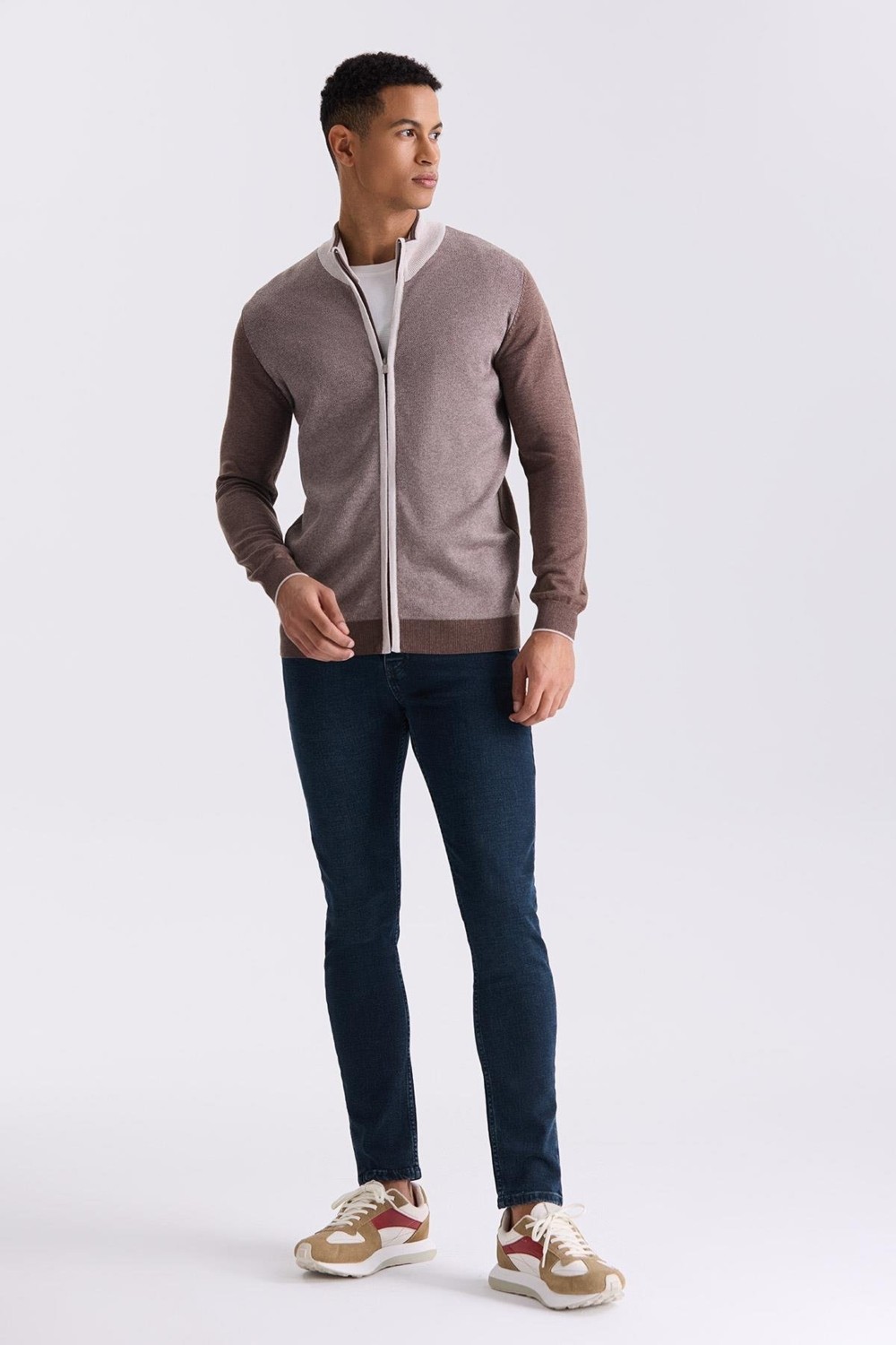 Jakamen Gri Slim Fit Fermuarlı Triko Hırka görsel 2