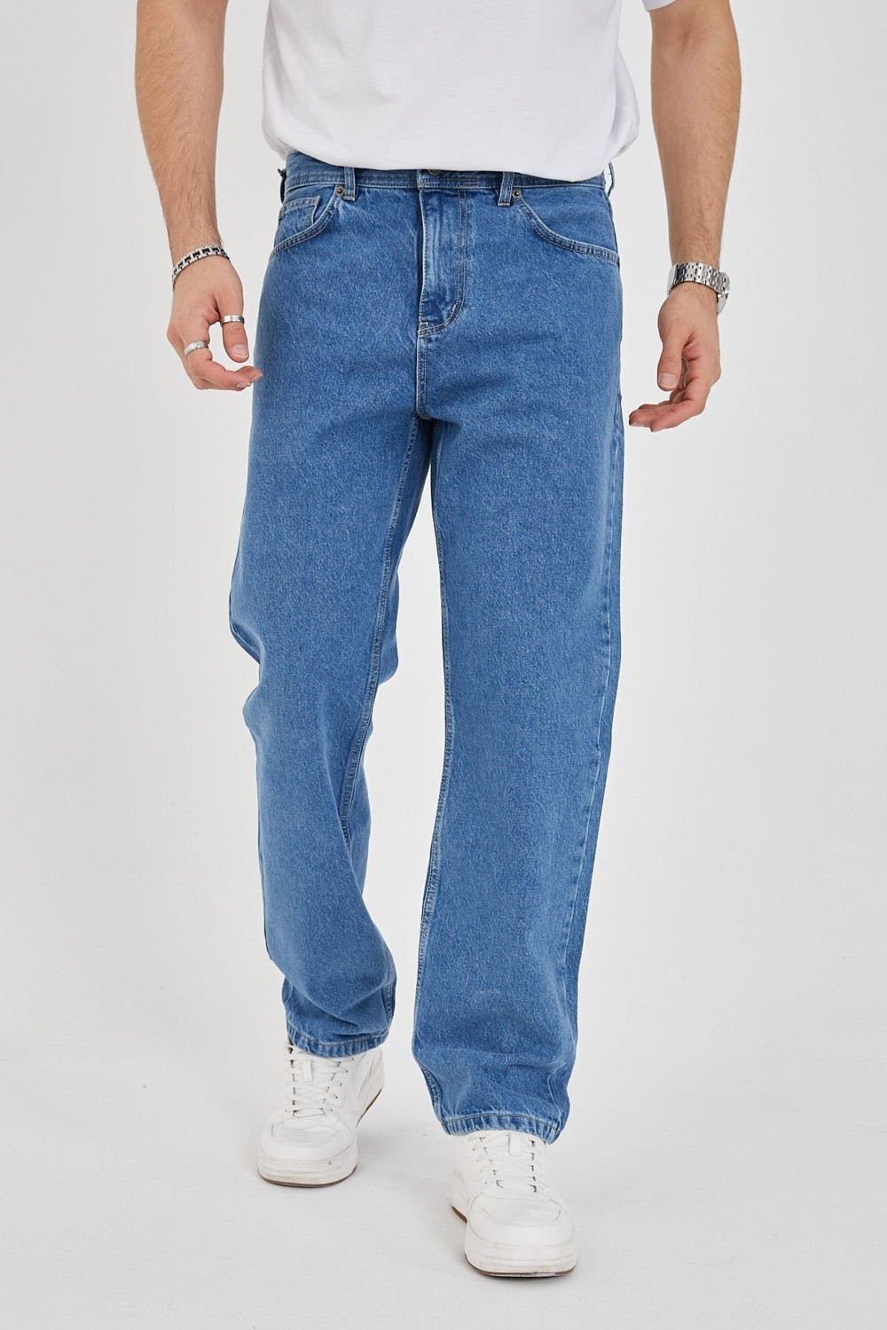 Enzim Jeans Erkek 100% Pamuk Baggy Kot Pantolon Yüksek Bel Özelliği ile Siyah Renkli Rahat Kesim
