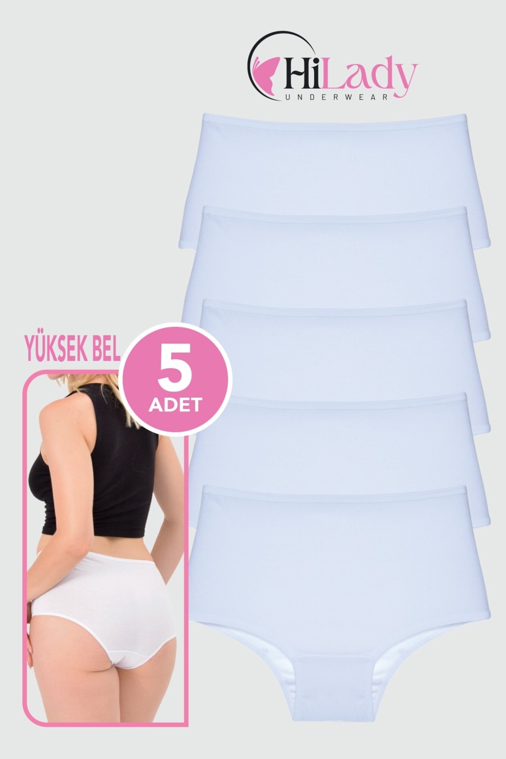 Hilady Kadın Külot 5'li Paket Yüksek Bel Külot Koyu Soft, Likralı Pamuklu Kumaş