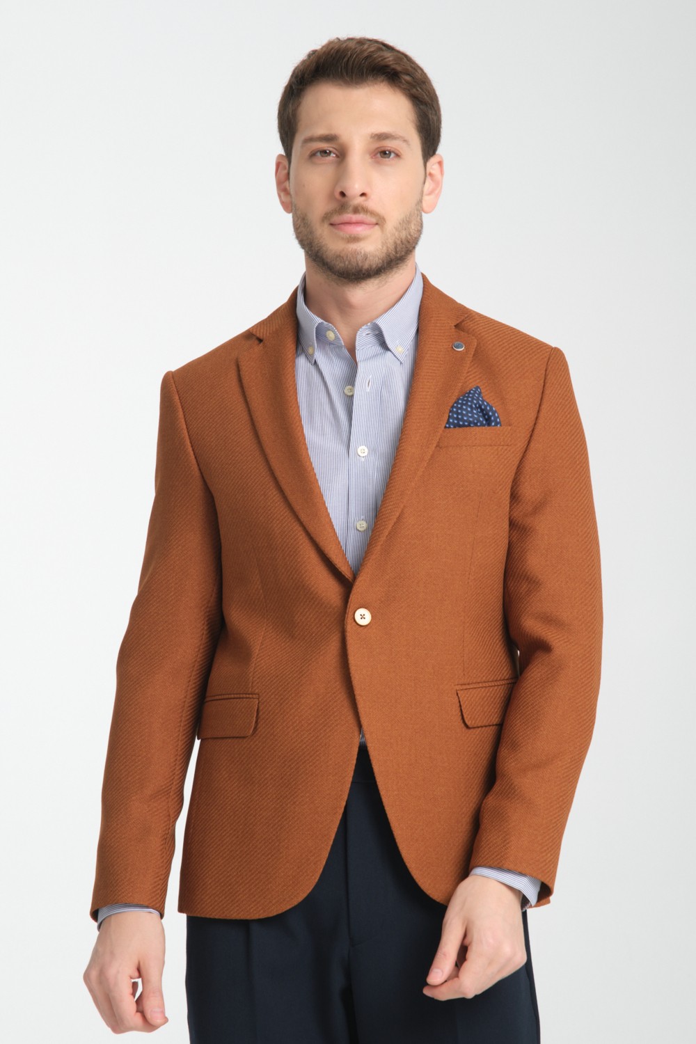 Frappoli Allegri Erkek Sarı Desenli Slim Fit Mono Yaka Spor Blazer Ceket