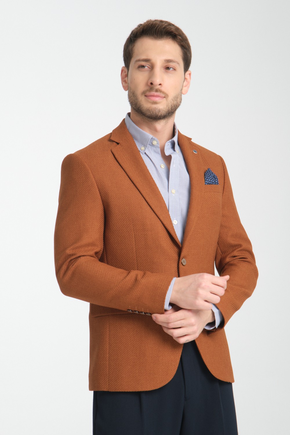 Frappoli Allegri Erkek Sarı Desenli Slim Fit Mono Yaka Spor Blazer Ceket görsel 3