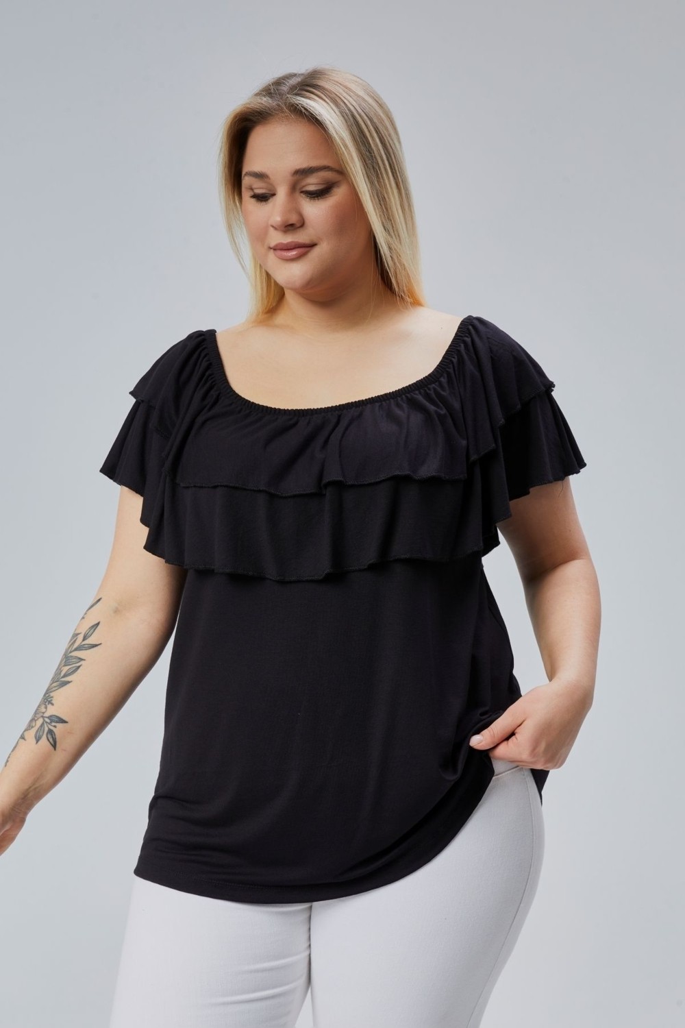 Curvy Trend Büyük Beden Madonna Yaka Viskon Bluz görsel 2