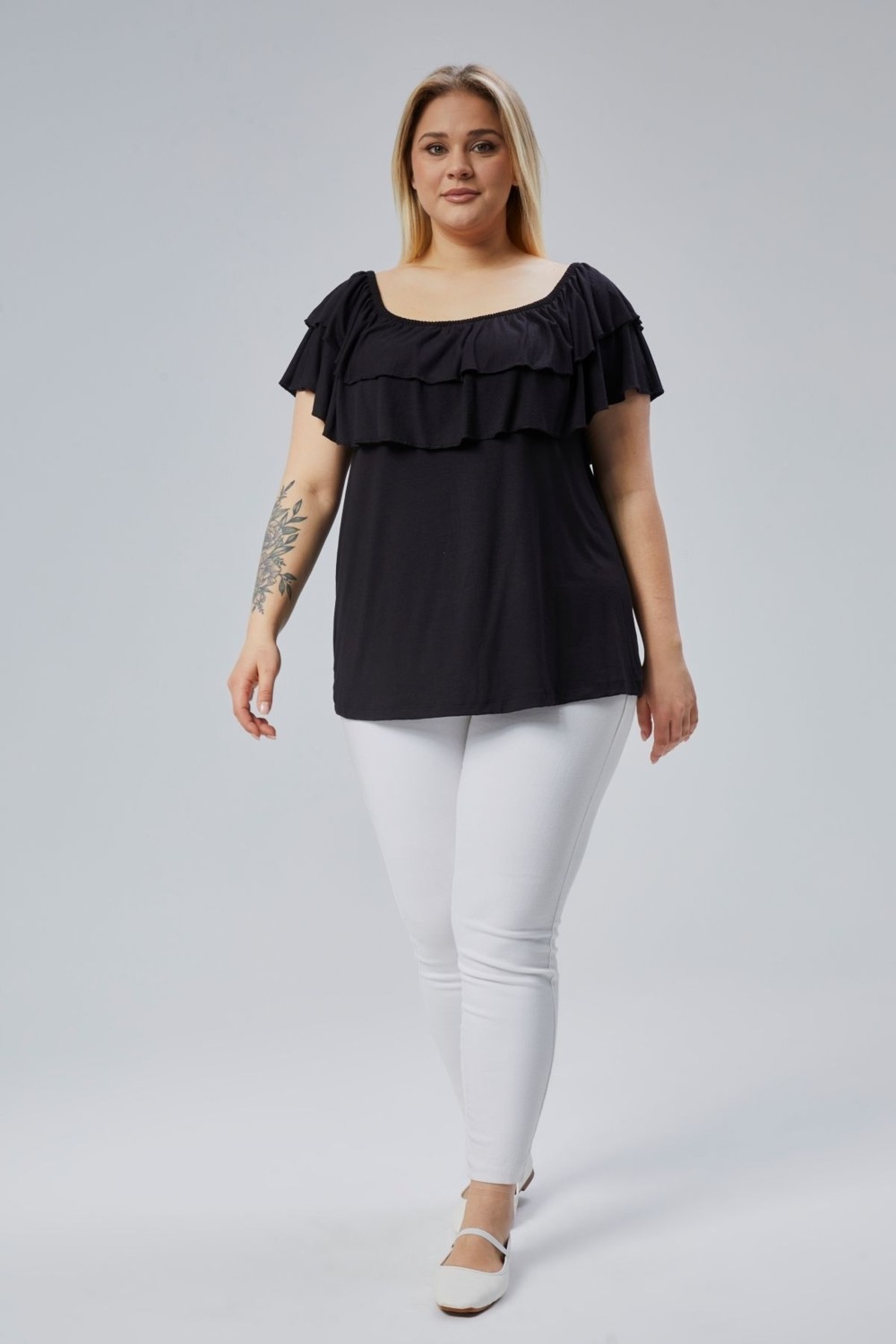 Curvy Trend Büyük Beden Madonna Yaka Viskon Bluz görsel 3
