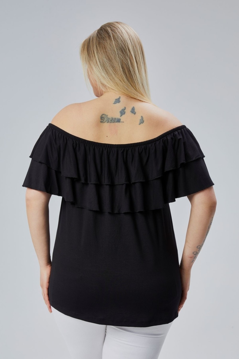 Curvy Trend Büyük Beden Madonna Yaka Viskon Bluz görsel 5