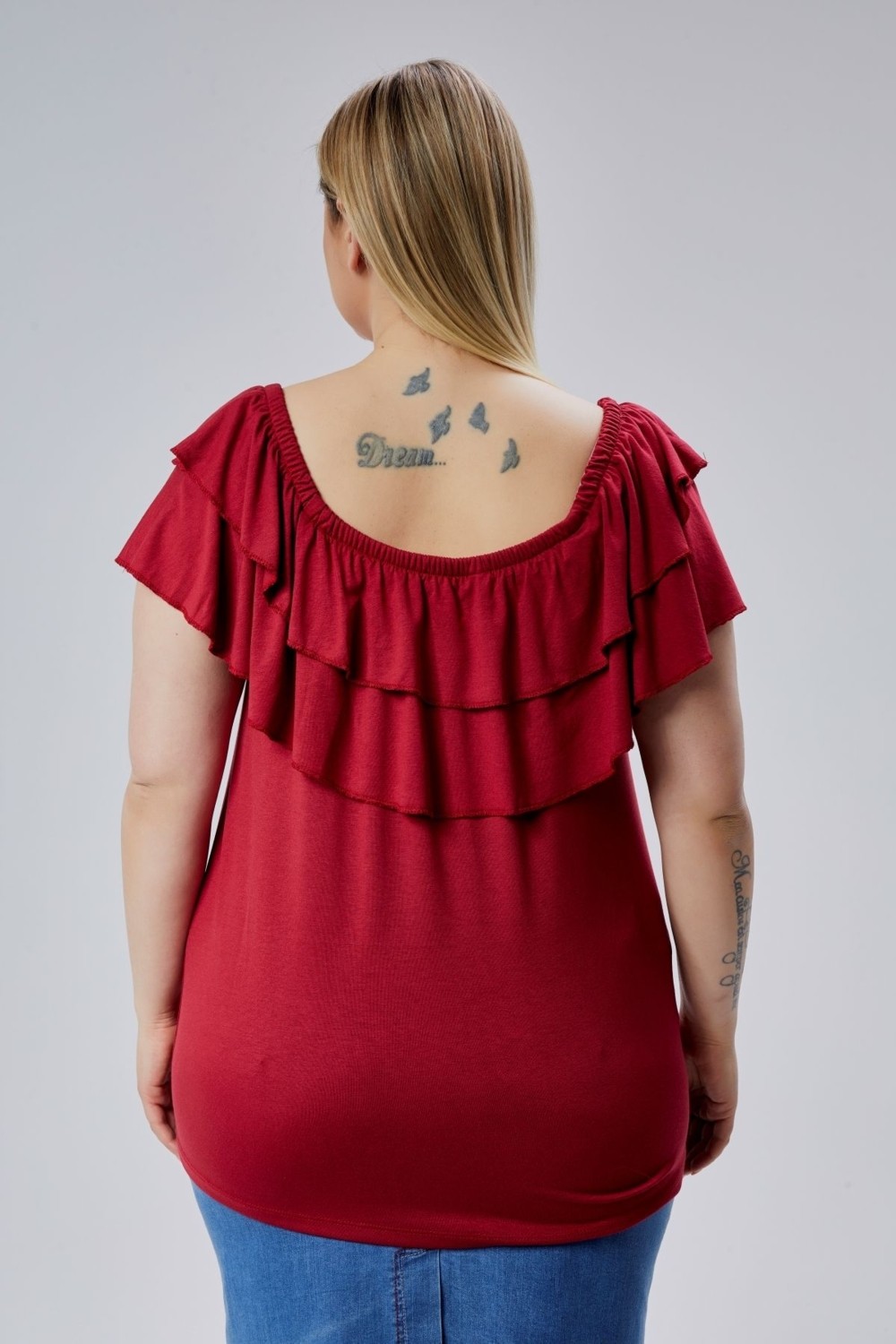 Curvy Trend Büyük Beden Madonna Yaka Viskon Bluz görsel 5