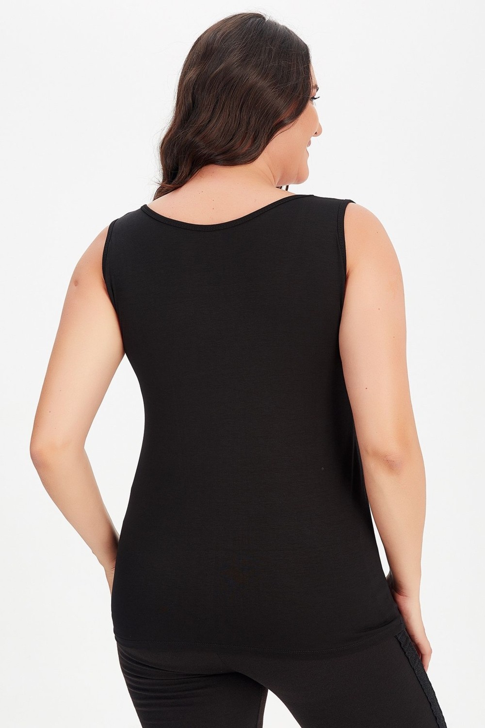 Curvy Trend Büyük Beden Dragonfly Baskılı Kare Yaka Kalın Askılı Atlet Bluz görsel 2