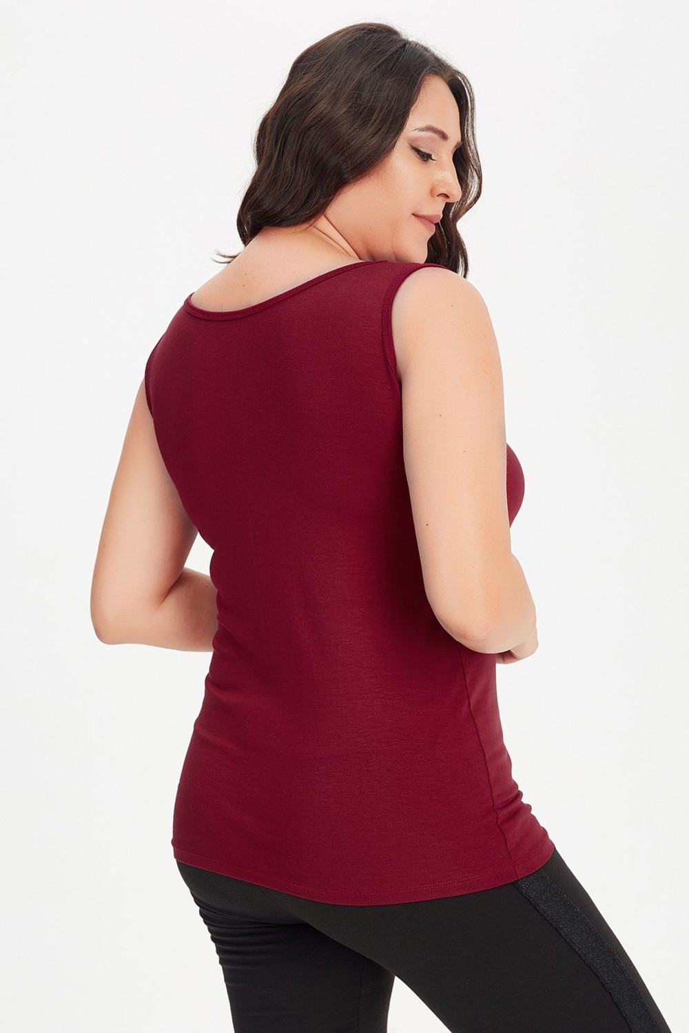 Curvy Trend Büyük Beden Dragonfly Baskılı Kare Yaka Kalın Askılı Atlet Bluz görsel 2