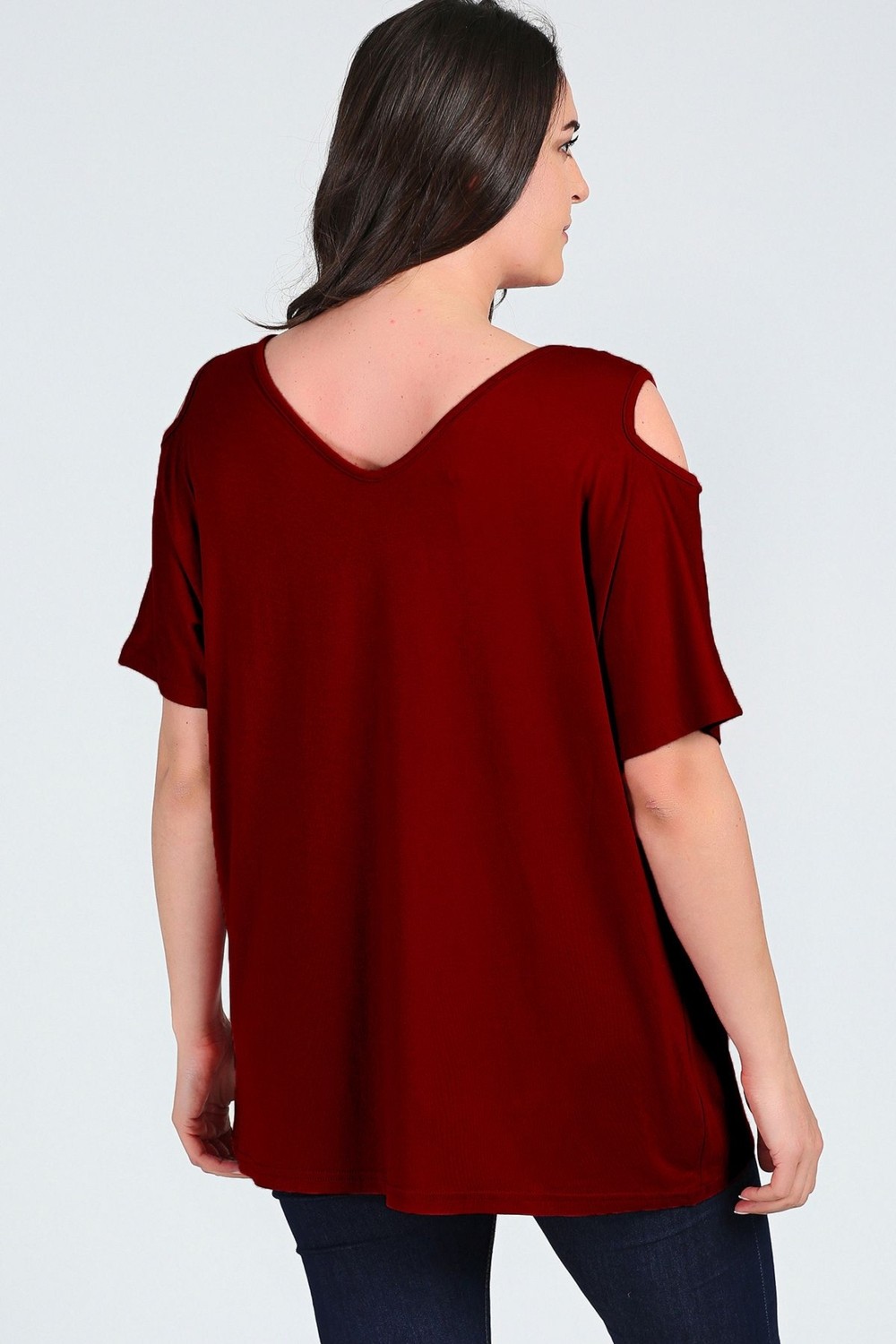 Curvy Trend Büyük Beden Boho Hilal Baskılı Omuzu V Pencere Kısa Kol Bluz görsel 2