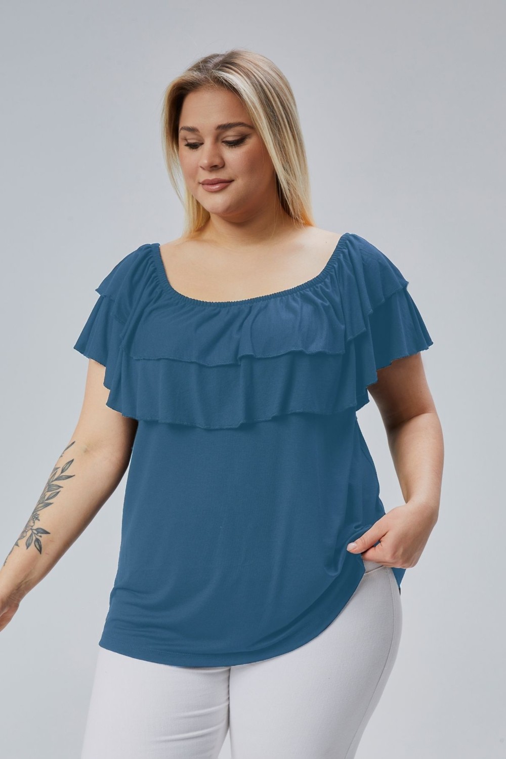Curvy Trend Büyük Beden Madonna Yaka Viskon Bluz görsel 2