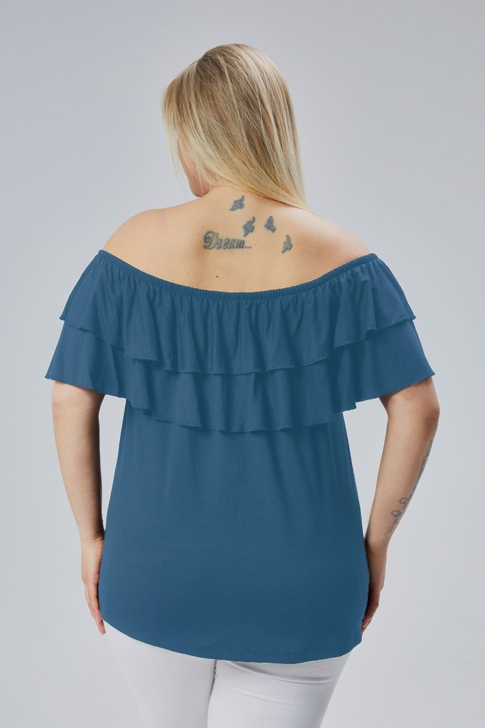 Curvy Trend Büyük Beden Madonna Yaka Viskon Bluz görsel 3