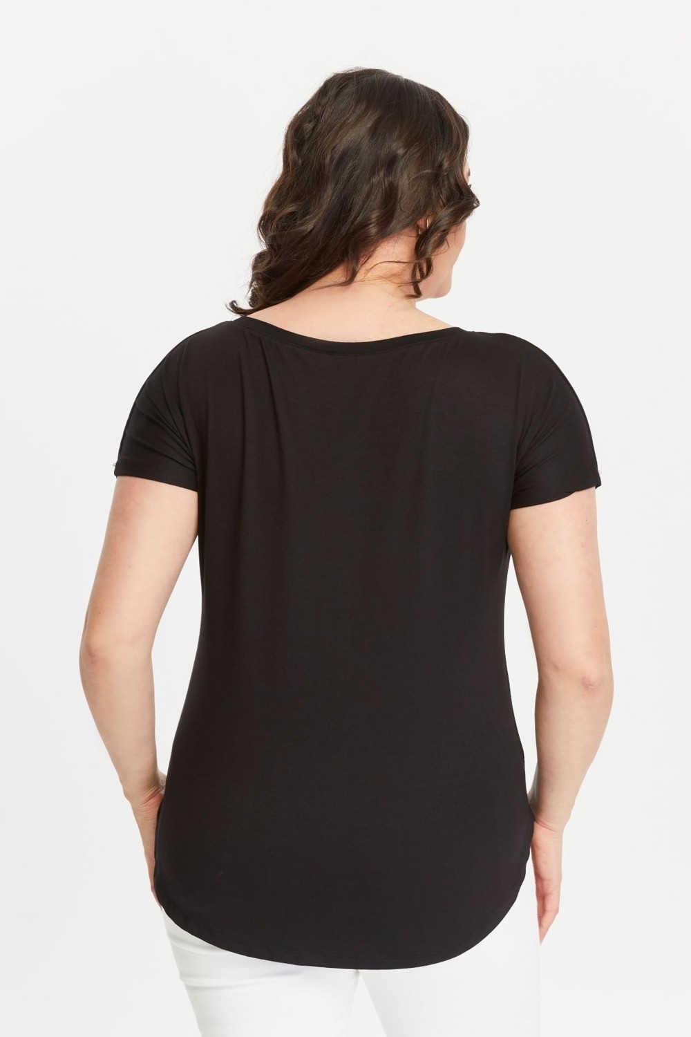 Curvy Trend Büyük Beden Sun Flower Baskılı Geniş V Yaka Kısa Kol Oval Yırtmaç Bluz görsel 3