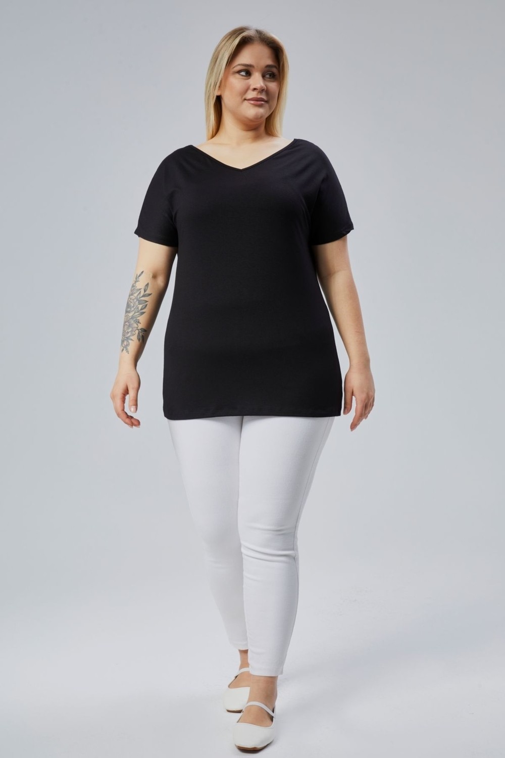 Curvy Trend Büyük Beden Sırt V Güpür Bluz görsel 4
