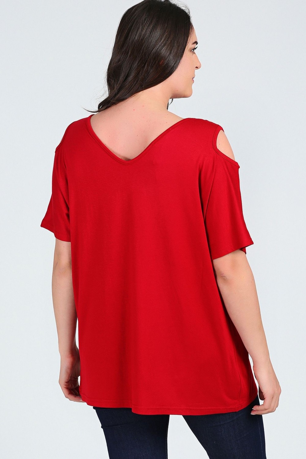 Curvy Trend Büyük Beden Omuzu V Pencere Kısa Kol Bluz görsel 2