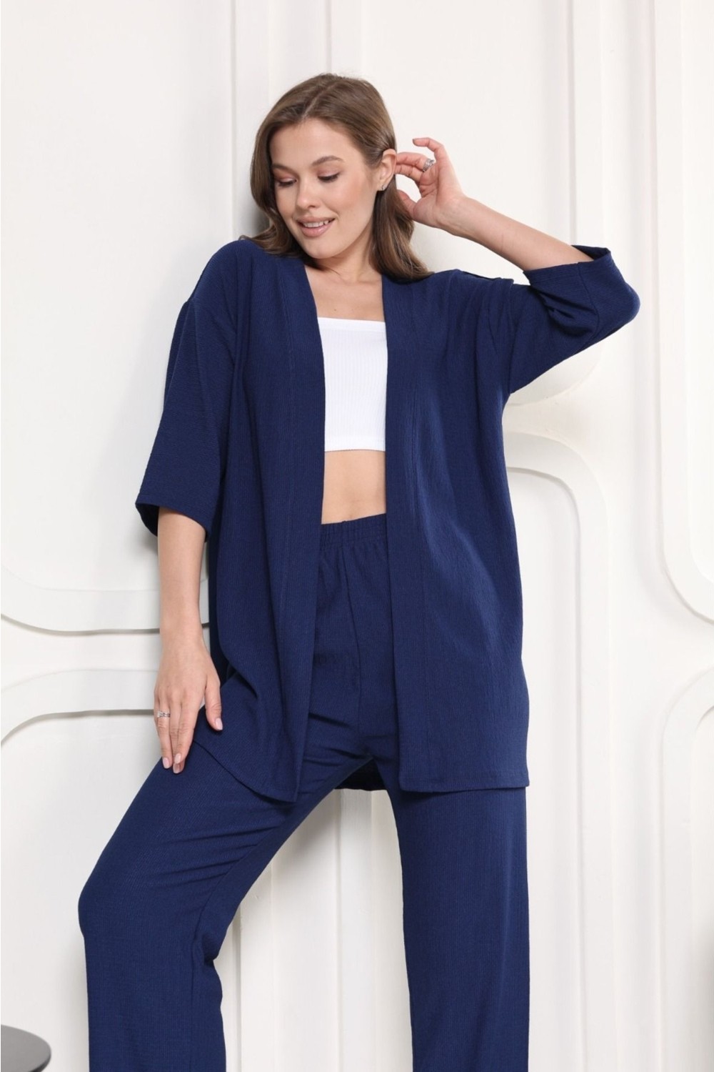 Şuranur Homewear Şık - Kimono Hırkalı Bürümcük Takım Oversize Düşük Kol M - 6xl görsel 2