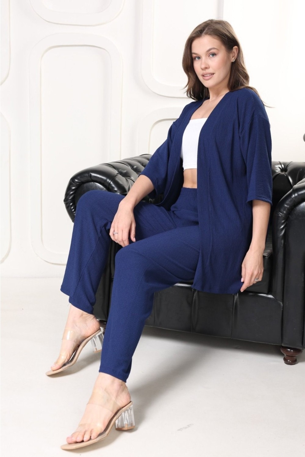 Şuranur Homewear Şık - Kimono Hırkalı Bürümcük Takım Oversize Düşük Kol M - 6xl görsel 4