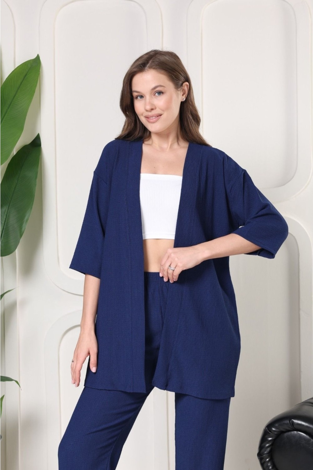 Şuranur Homewear Şık - Kimono Hırkalı Bürümcük Takım Oversize Düşük Kol M - 6xl görsel 5