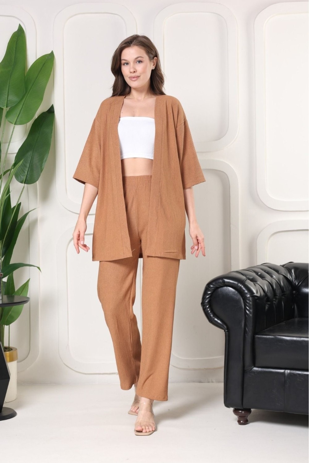 Şuranur Homewear Şık - Kimono Hırkalı Bürümcük Takım Oversize Düşük Kol M - 6xl görsel 6