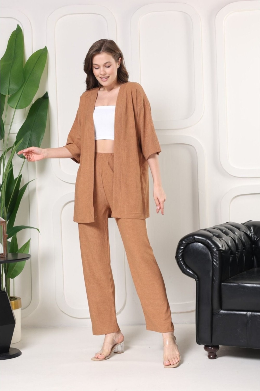 Şuranur Homewear Şık - Kimono Hırkalı Bürümcük Takım Oversize Düşük Kol M - 6xl görsel 7