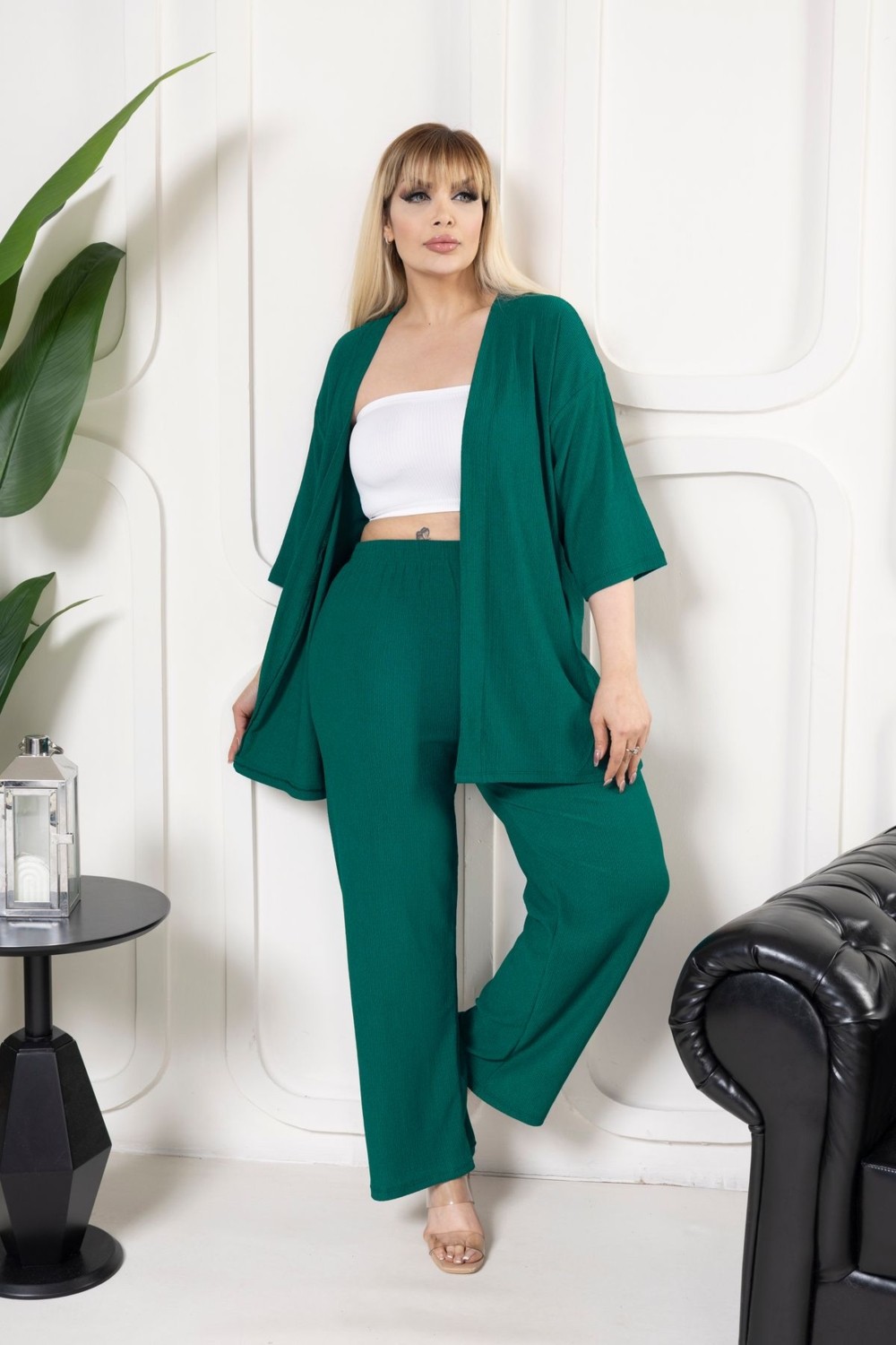 Şuranur Homewear Kimono Hırkalı 2li Alt Üst Takım Camel Renkli Günlük Kullanım İçin Oversize Şıklık ve Konfor görsel 2