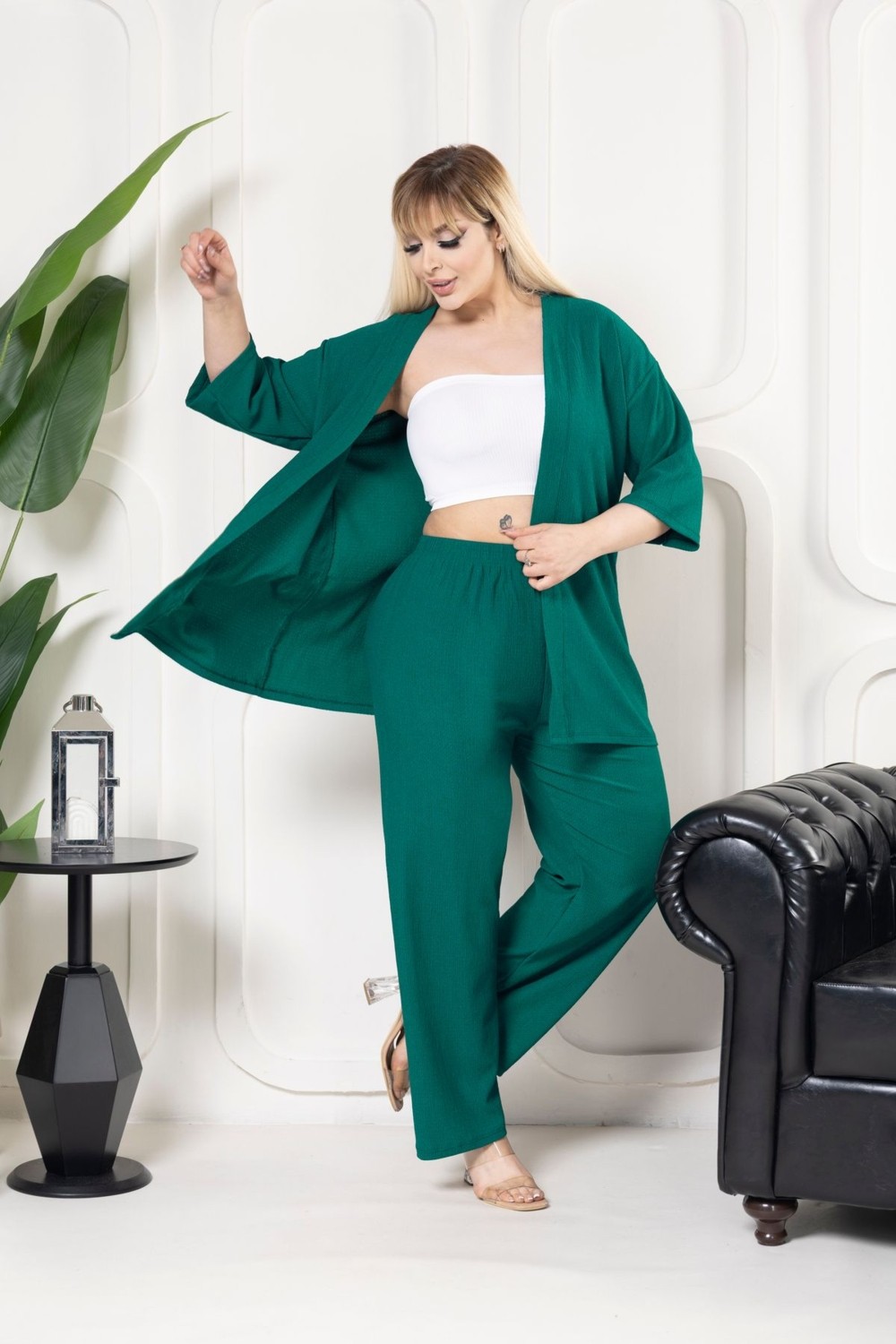 Şuranur Homewear Kimono Hırkalı 2li Alt Üst Takım Camel Renkli Günlük Kullanım İçin Oversize Şıklık ve Konfor görsel 4