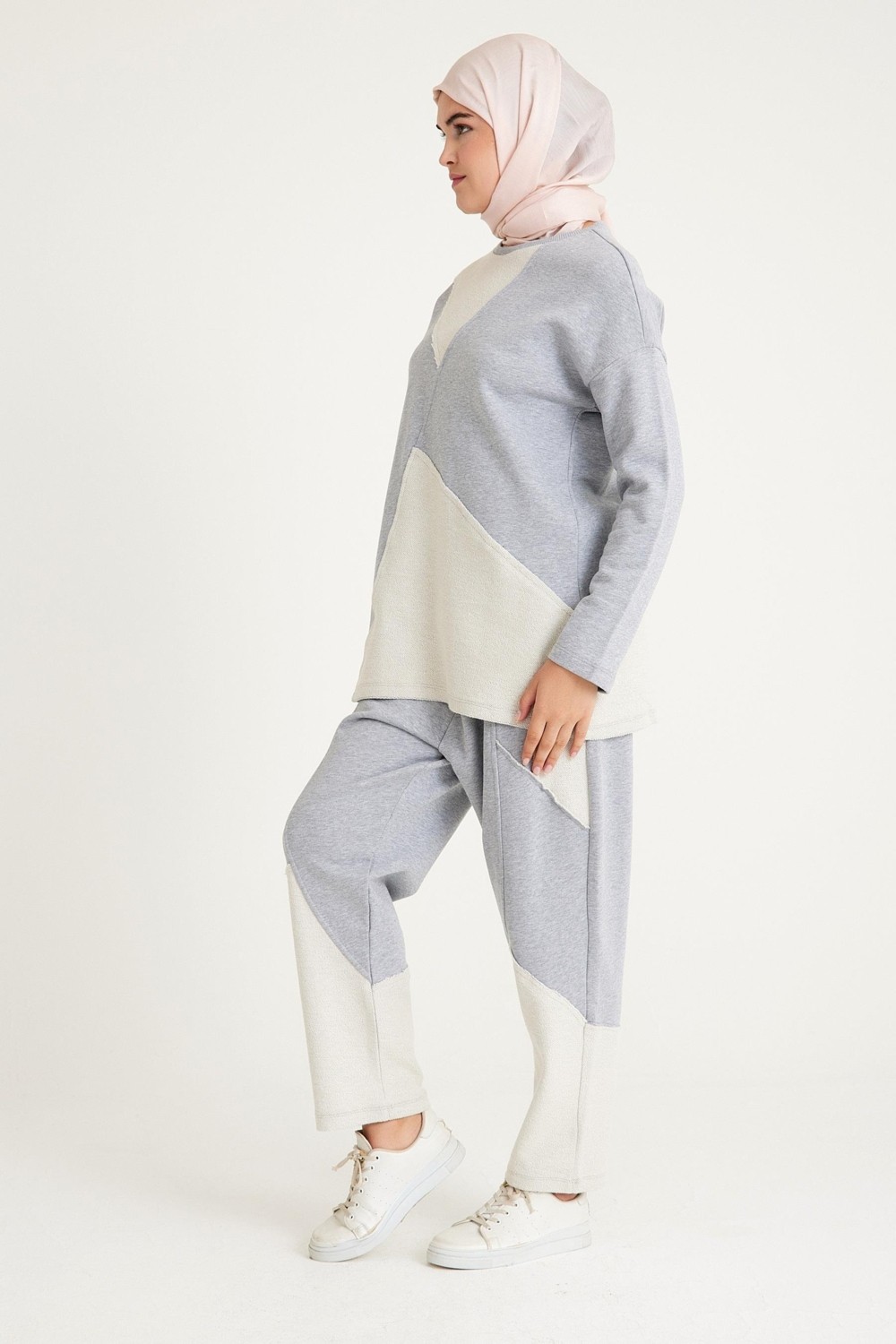 Plistre 2228_Dikiş Detaylı Oversize Eşofman Tesettür Takım