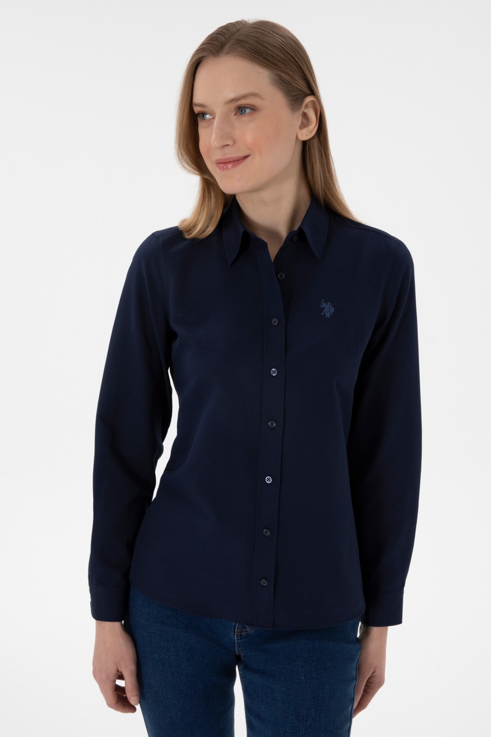 U.S. Polo Assn. Kadın Açık Mavi Uzun Kollu Basic Gömlek 50316711-VR003 görsel 2
