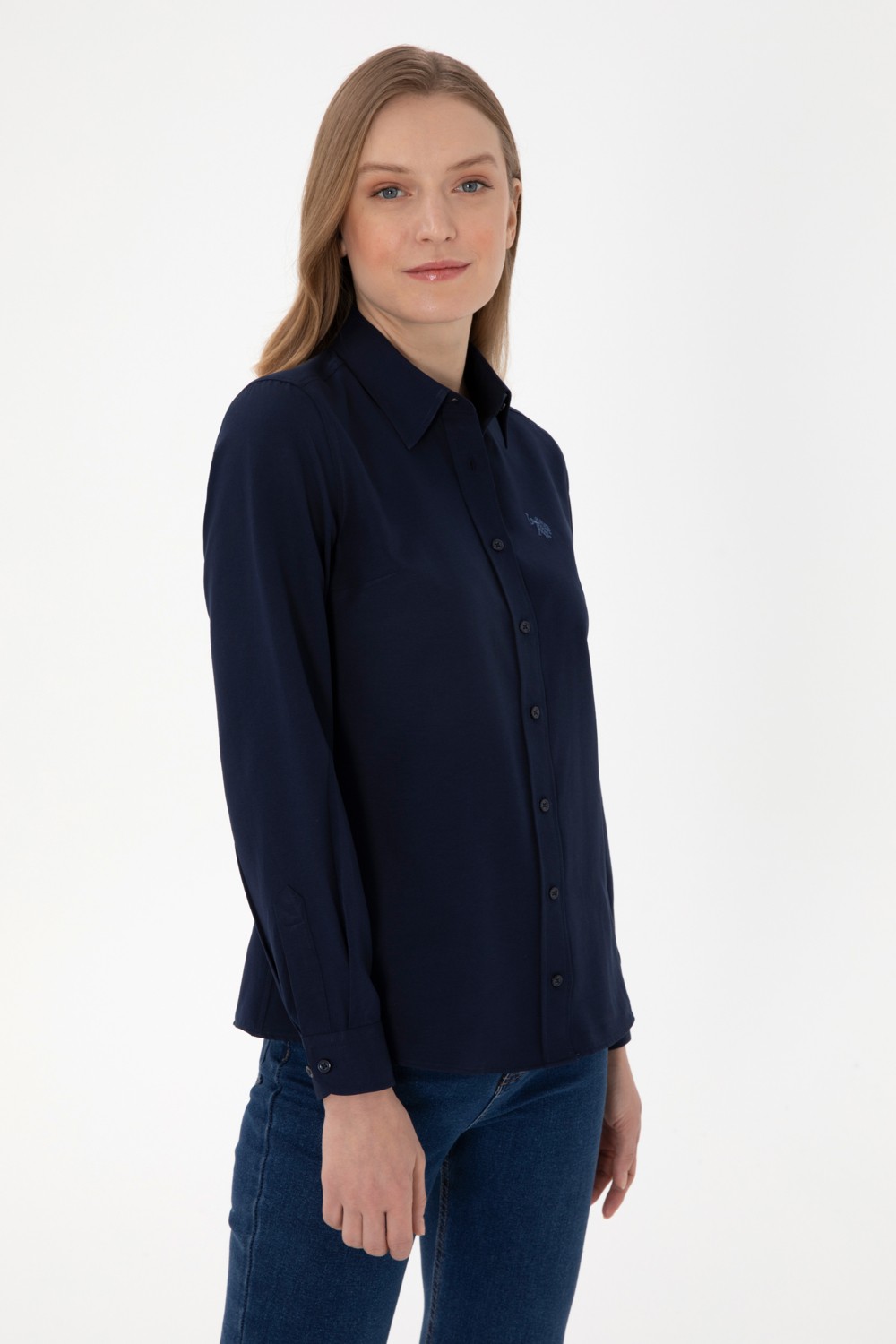 U.S. Polo Assn. Kadın Açık Mavi Uzun Kollu Basic Gömlek 50316711-VR003 görsel 4