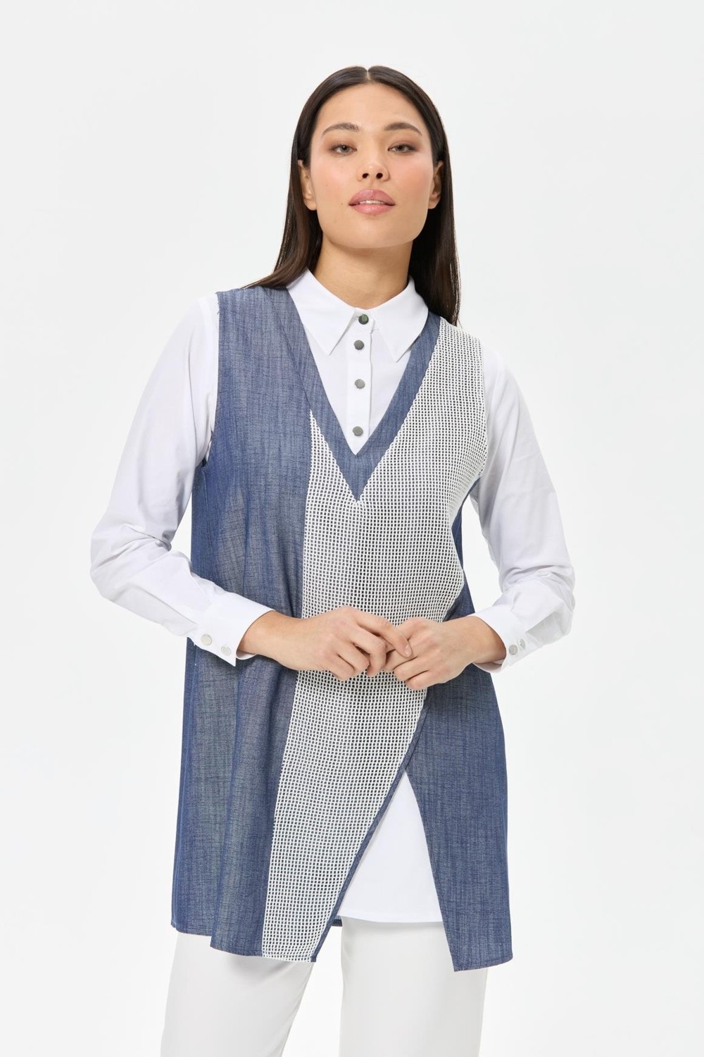 Esswaap File Detaylı Denim Kumaş Iç Dış Takım Laci görsel 2