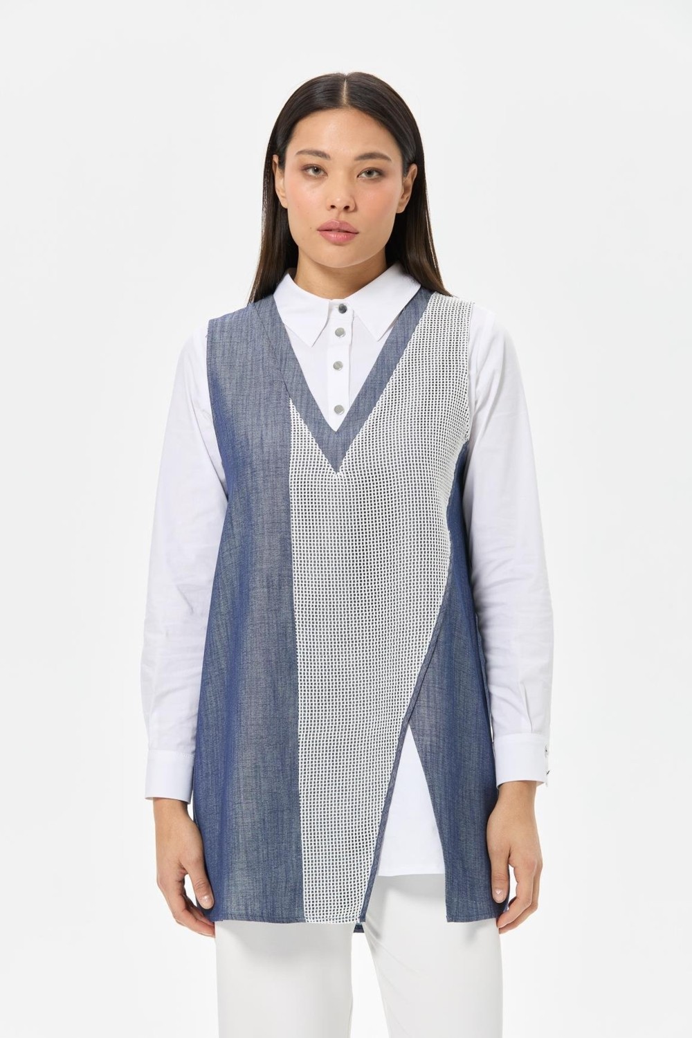Esswaap File Detaylı Denim Kumaş Iç Dış Takım Laci görsel 3