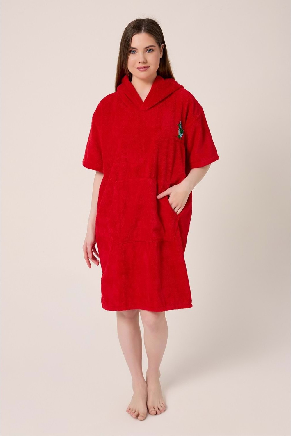Vevien Home Palmiye Sörf Nakışlı Yetişkin Sörf Yazlık Panço Kapüşonlu Plaj Havlusu Mor görsel 2