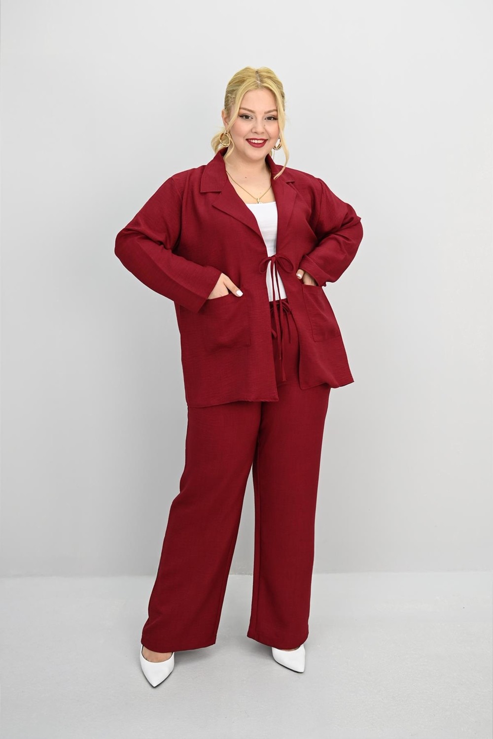 Moda Xlarge Kadın Büyük Beden Bağlamalı Bol Paça Alt-Üst Takım 8195-25