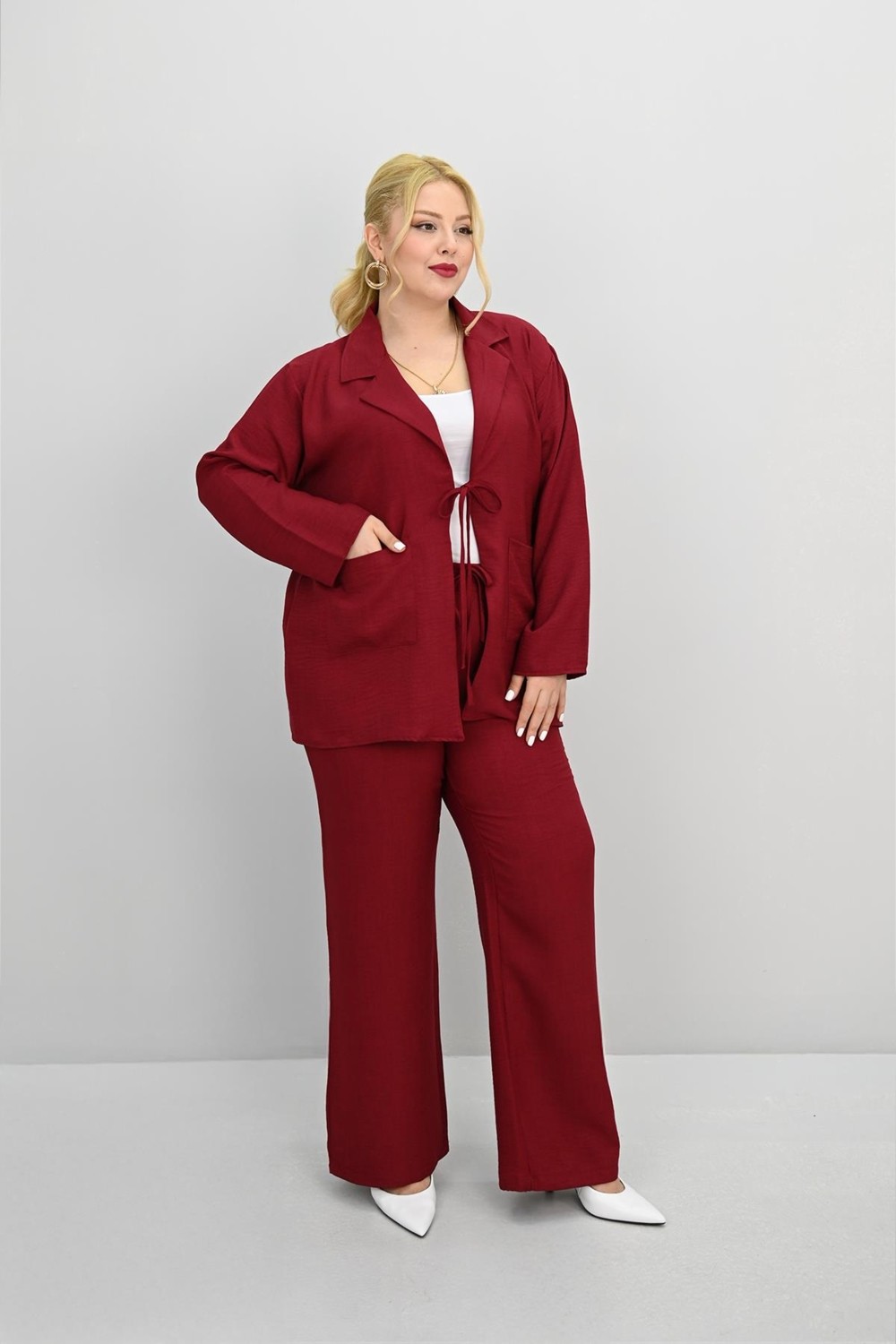 Moda Xlarge Kadın Büyük Beden Bağlamalı Bol Paça Alt-Üst Takım 8195-25 görsel 2