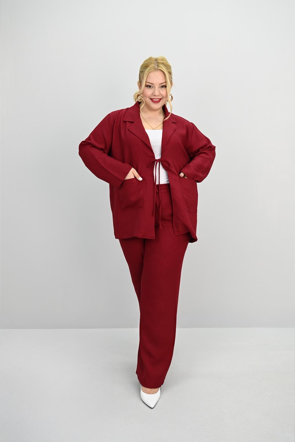 Moda Xlarge Kadın Büyük Beden Bağlamalı Bol Paça Alt-Üst Takım 8195-25 görsel 3