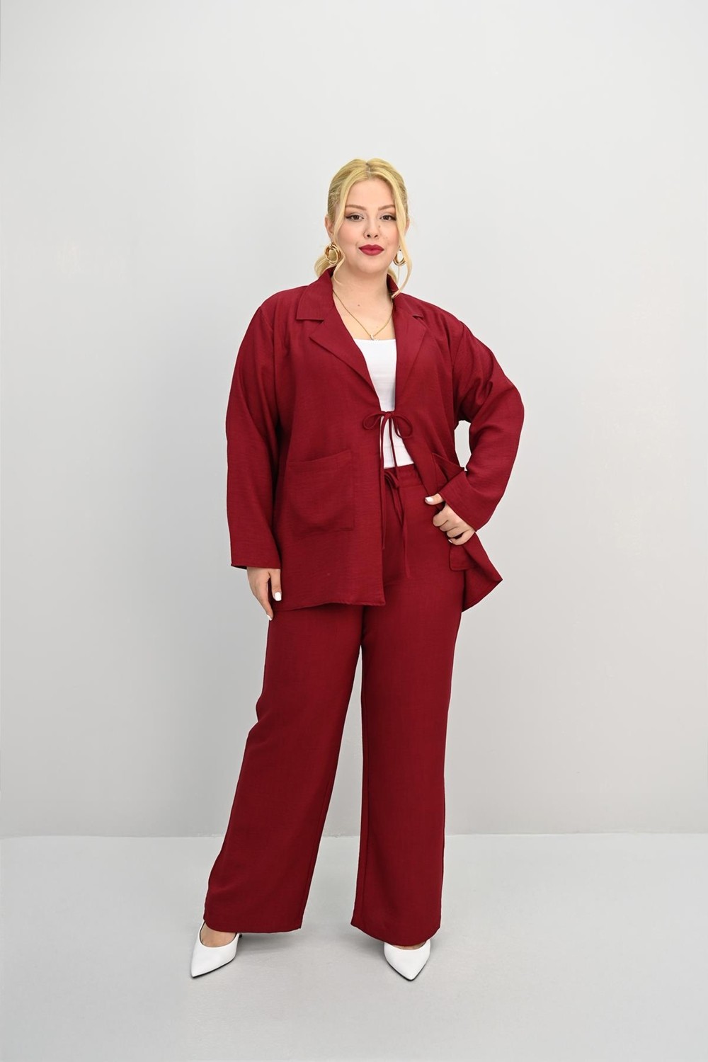 Moda Xlarge Kadın Büyük Beden Bağlamalı Bol Paça Alt-Üst Takım 8195-25 görsel 4