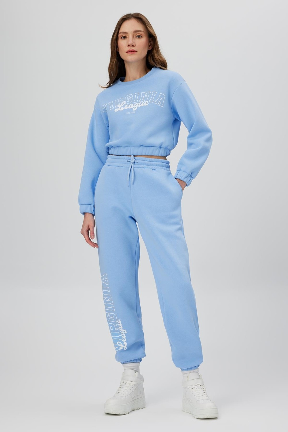 Babokah Kolej Baskılı Crop Sweatshirt görsel 4