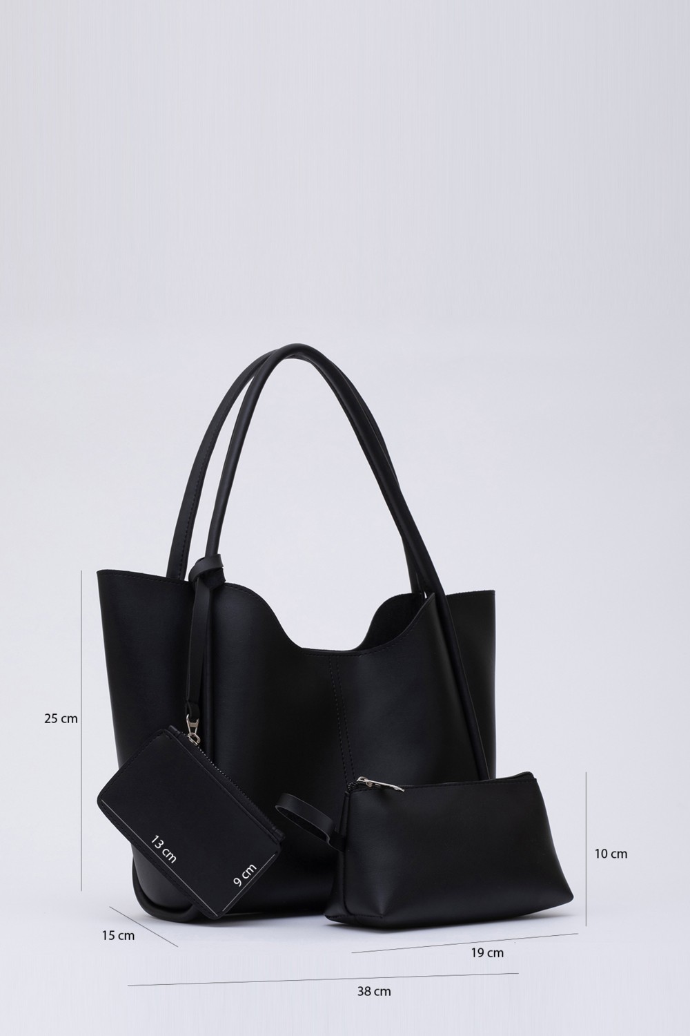SHAKA Siyah SHK108 Çıtçıtlı Suni Deri Cüzdanlı Makyaj Çantalı Kadın El ve Omuz Çantası U:25 E:38 G:15 cm görsel 2