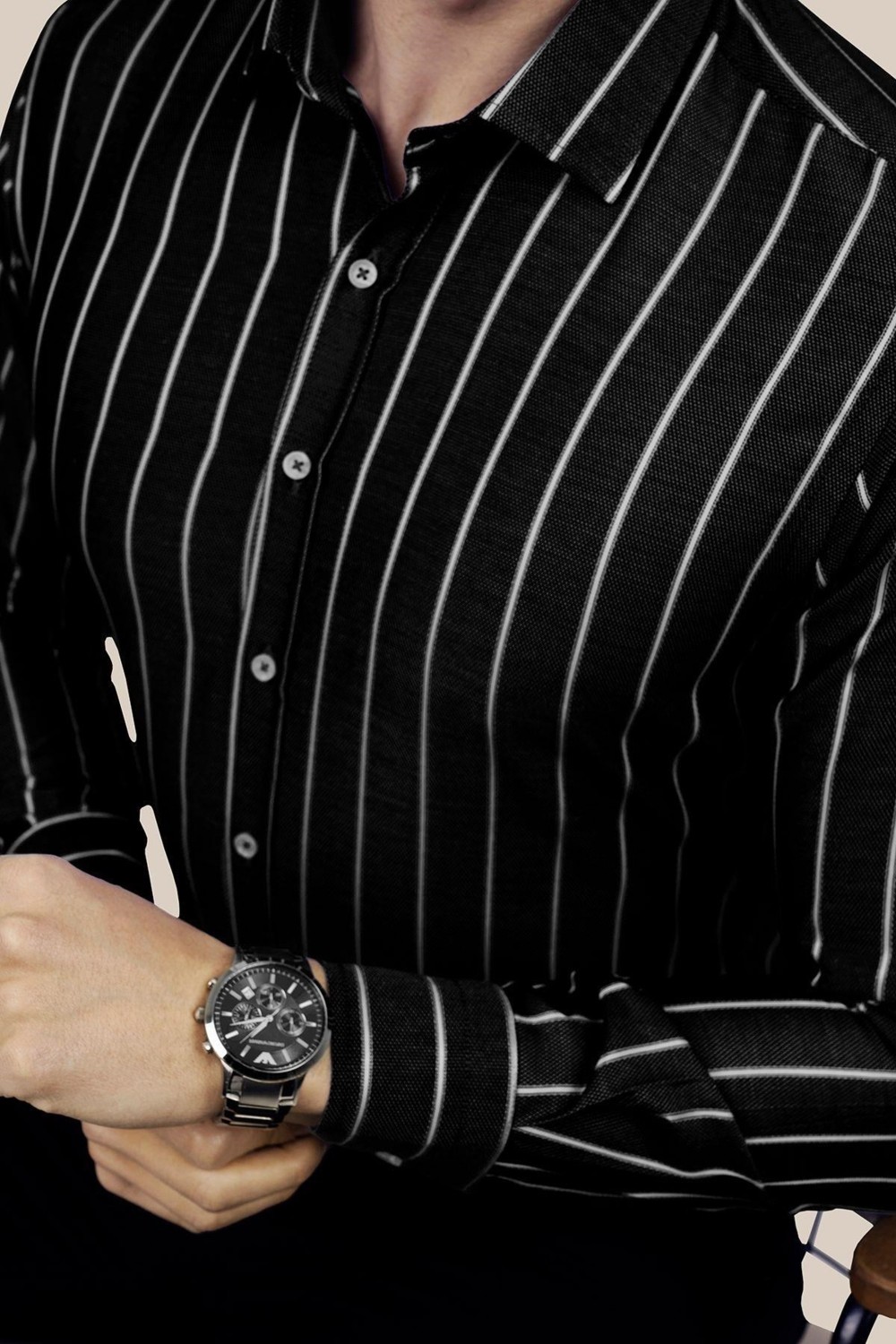 Etikmen Gri Beyaz Çizgili Slimfit Erkek Gömlek