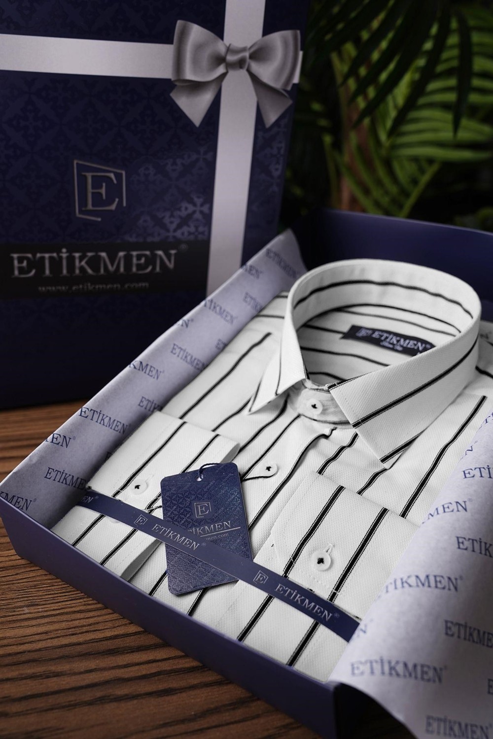 Etikmen Gri Beyaz Çizgili Slimfit Erkek Gömlek görsel 4