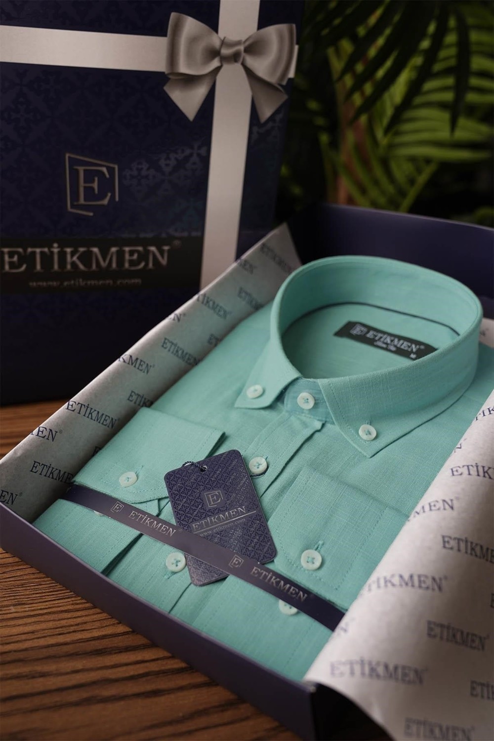Etikmen Haki Yaka Düğmeli Keten Slimfit Erkek Gömlek görsel 4
