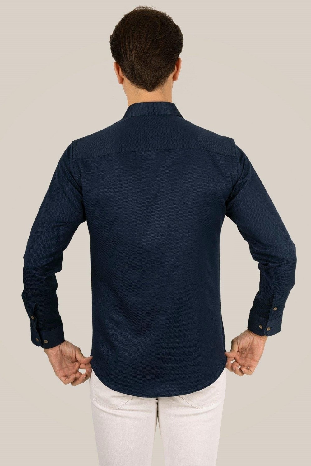 Etikmen indigo Kahve Düğmeli Slimfit Erkek Gömlek görsel 7