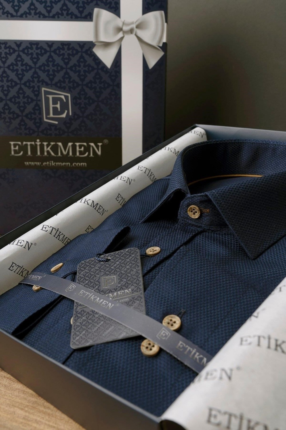 Etikmen indigo Kahve Düğmeli Slimfit Erkek Gömlek görsel 4