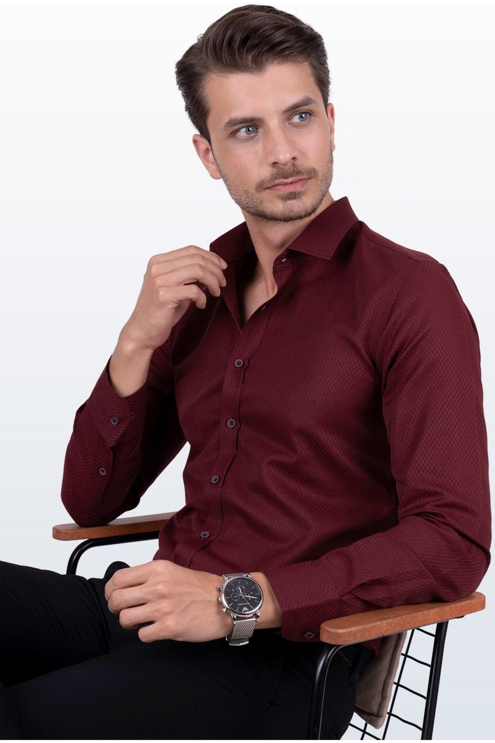 Etikmen Kaktüs Yeşili Kahve Düğme Slimfit Erkek Gömlek görsel 2