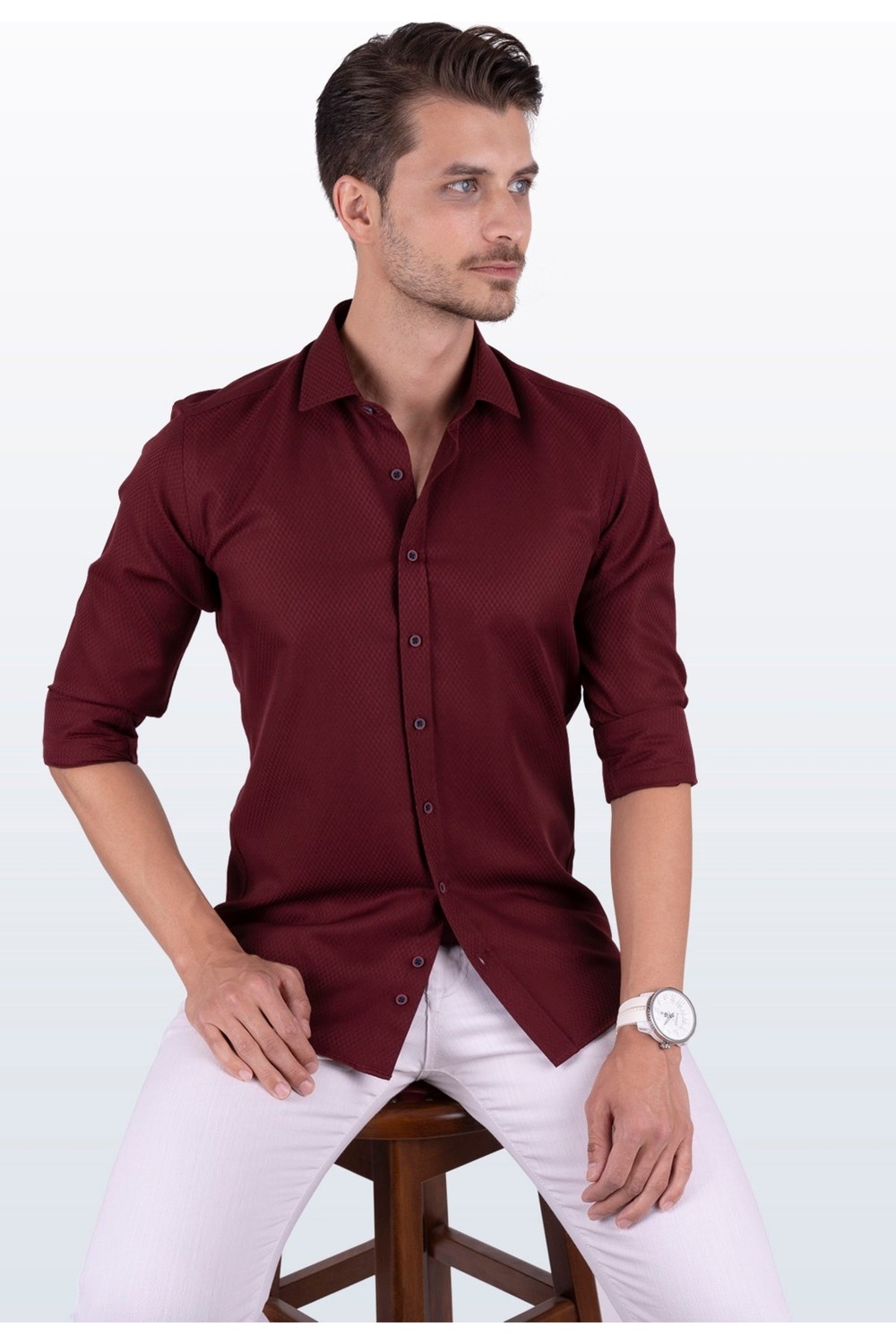 Etikmen Kaktüs Yeşili Kahve Düğme Slimfit Erkek Gömlek görsel 3