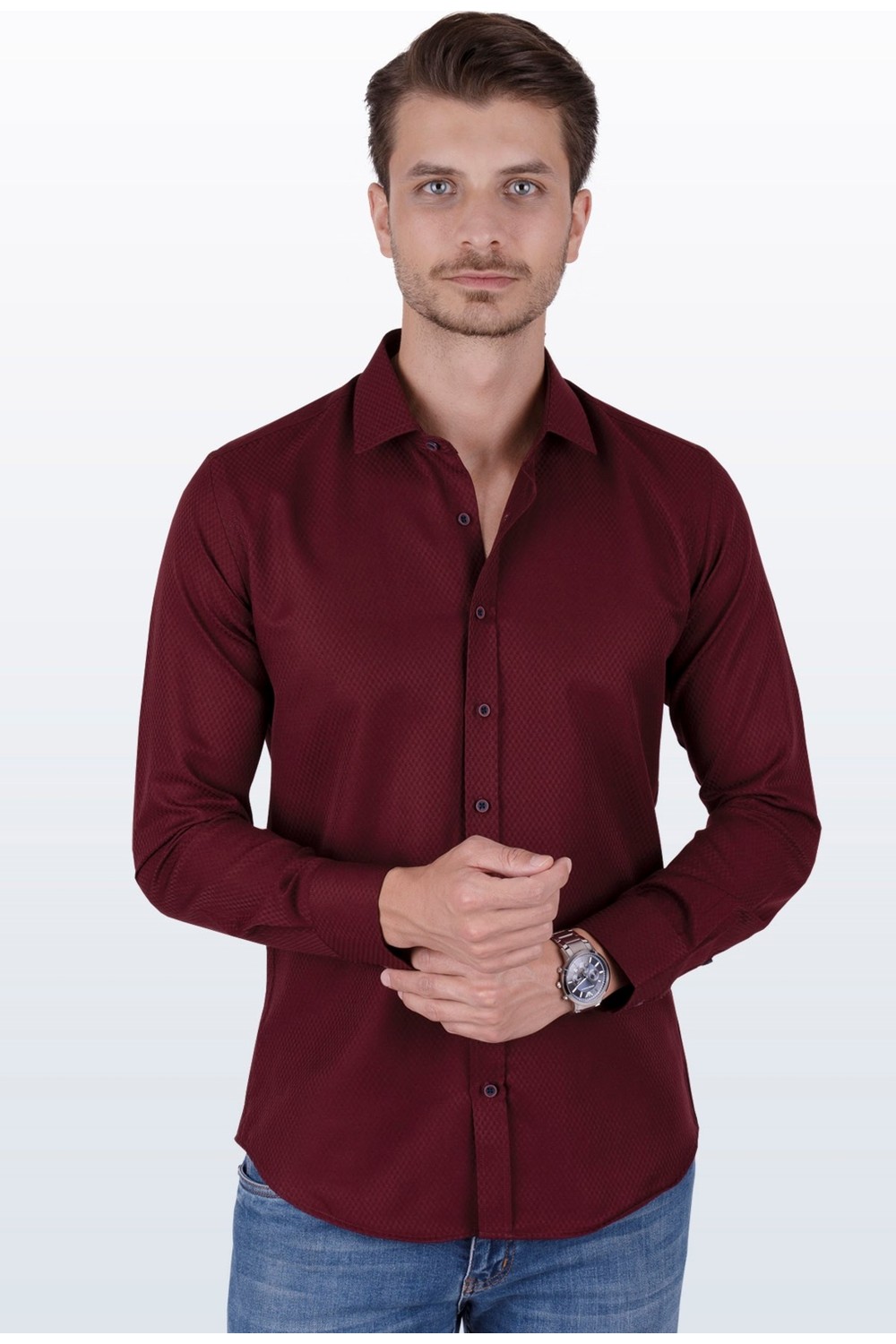 Etikmen Kaktüs Yeşili Kahve Düğme Slimfit Erkek Gömlek görsel 5