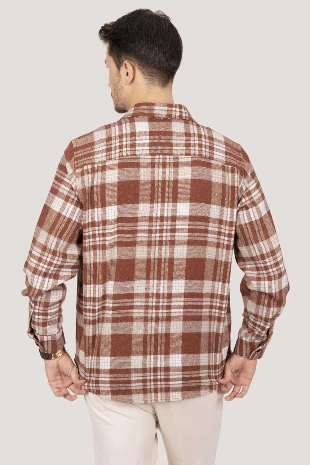 Etikmen Bordo Sarı Çizgili Oversize Oduncu Erkek Gömlek görsel 7