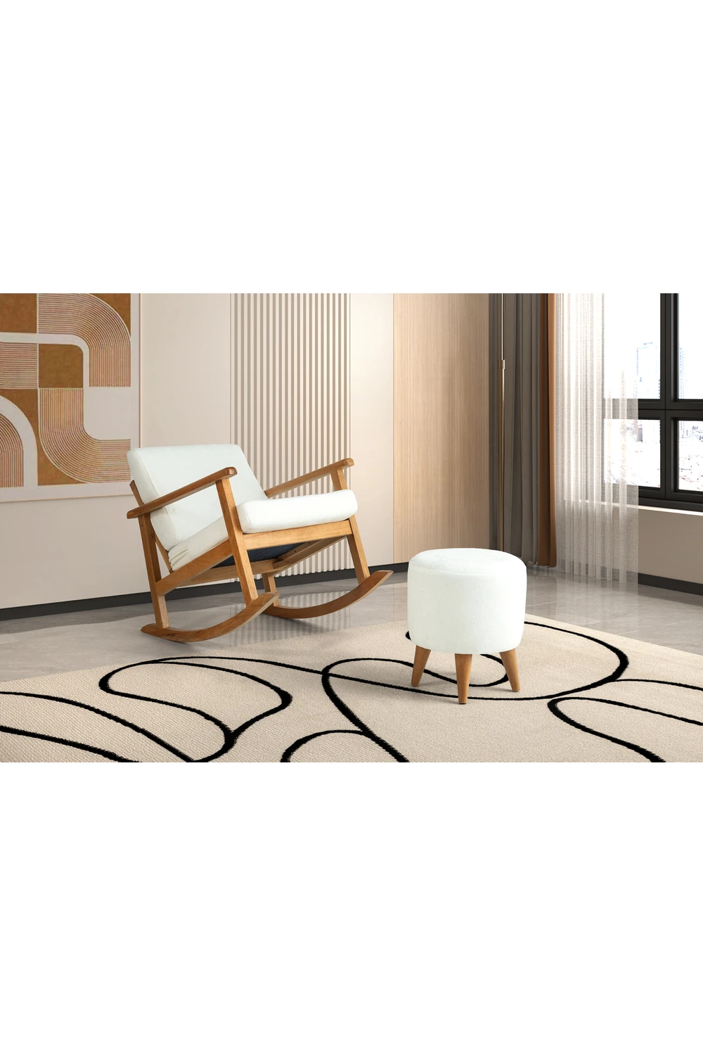 Resim Papatya Baba, Emzirme Koltuğu Doğal Kayın Ahşap Naturel Renk Bukle Kumaş Tv Koltuğu 