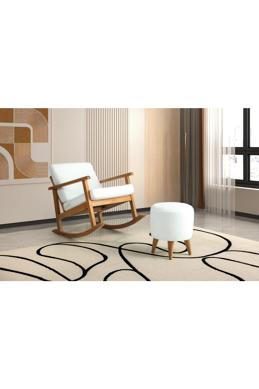 Resim Papatya Baba, Emzirme Koltuğu Doğal Kayın Ahşap Naturel Renk Bukle Kumaş Tv Koltuğu 