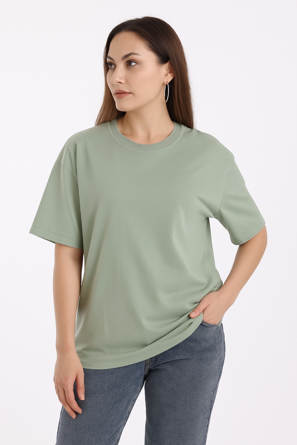 Guaraz Kadın Lacivert Oversize Bisiklet Yaka %100 Organik Pamuk Düz Basic Yazlık T-Shirt
