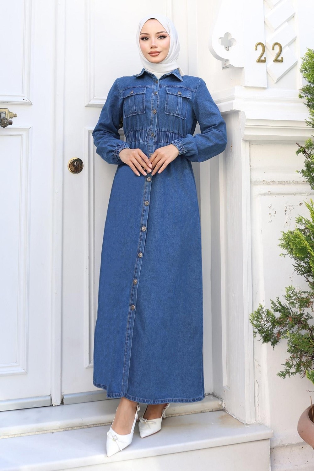Moda Mihram Beli Lastikli Kot Ferace Koyu Mavi 19228