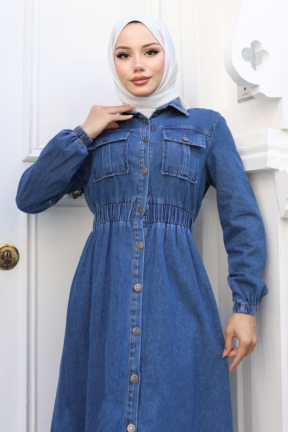 Moda Mihram Beli Lastikli Kot Ferace Koyu Mavi 19228 görsel 2